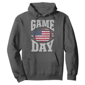 Game Day Football Hoodie Funny Sunday Retro Patriotic American Flag TS10 Dark Heather Print Your Wear