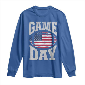 Game Day Football Long Sleeve Shirt Funny Sunday Retro Patriotic American Flag TS10 Royal Blue Print Your Wear