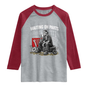 Funny Waiting On Parts Mechanic Skeleton Auto Repair Life Raglan Shirt TS10 Heather Gray Heather Red Print Your Wear