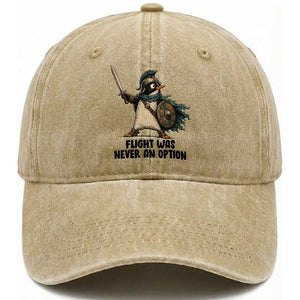 Flight Was Never An Option Funny Penguin Washed Cotton Baseball Cap Sarcastic Dark Humor Animal TS10 Print Your Wear