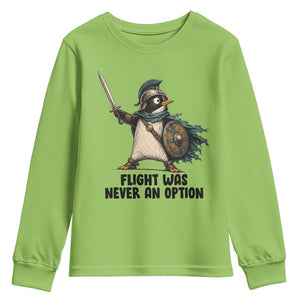 Flight Was Never An Option Funny Penguin Youth Sweatshirt Sarcastic Dark Humor Animal TS10 Lime Print Your Wear