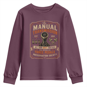 Car Guy Youth Sweatshirt The Manual Transmission Preservation Society TS10 Maroon Print Your Wear