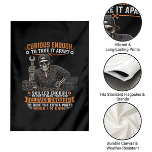 Mechanic Skeleton Garden Flag Curious Enough to Take It Apart Car Auto Repair Garage