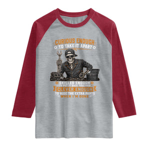 Mechanic Skeleton Raglan Shirt Curious Enough to Take It Apart Car Auto Repair Garage