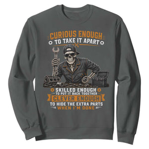 Mechanic Skeleton Sweatshirt Curious Enough to Take It Apart Car Auto Repair Garage
