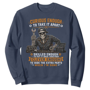 Mechanic Skeleton Sweatshirt Curious Enough to Take It Apart Car Auto Repair Garage