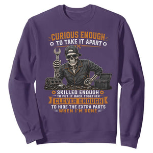 Mechanic Skeleton Sweatshirt Curious Enough to Take It Apart Car Auto Repair Garage