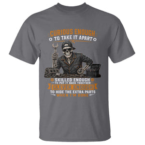 Mechanic Skeleton T Shirt Curious Enough to Take It Apart Car Auto Repair Garage