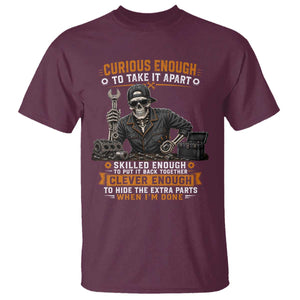 Mechanic Skeleton T Shirt Curious Enough to Take It Apart Car Auto Repair Garage
