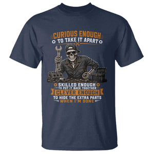 Mechanic Skeleton T Shirt Curious Enough to Take It Apart Car Auto Repair Garage