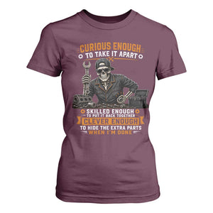 Mechanic Skeleton T Shirt For Women Curious Enough to Take It Apart Car Auto Repair Garage