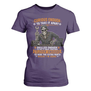 Mechanic Skeleton T Shirt For Women Curious Enough to Take It Apart Car Auto Repair Garage