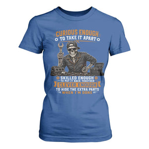 Mechanic Skeleton T Shirt For Women Curious Enough to Take It Apart Car Auto Repair Garage