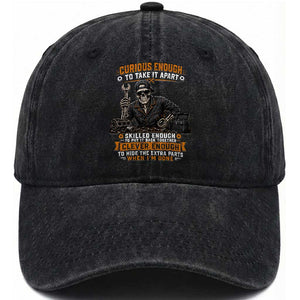 Mechanic Skeleton Washed Cotton Baseball Cap Curious Enough to Take It Apart Car Auto Repair Garage