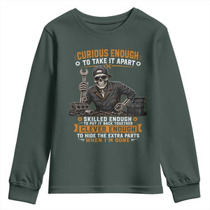 Mechanic Skeleton Youth Sweatshirt Curious Enough to Take It Apart Car Auto Repair Garage