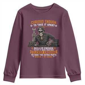 Mechanic Skeleton Youth Sweatshirt Curious Enough to Take It Apart Car Auto Repair Garage