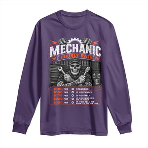 Mechanic Skeleton Long Sleeve Shirt Funny Hourly Rate Auto Car Garage Labor Rates