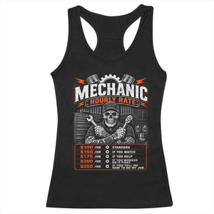 Mechanic Skeleton Racerback Tank Top Funny Hourly Rate Auto Car Garage Labor Rates