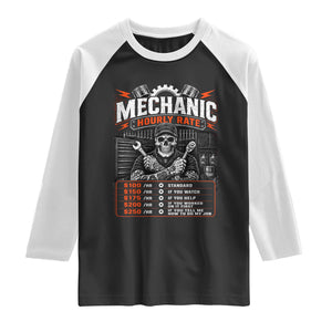 Mechanic Skeleton Raglan Shirt Funny Hourly Rate Auto Car Garage Labor Rates