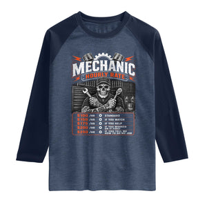 Mechanic Skeleton Raglan Shirt Funny Hourly Rate Auto Car Garage Labor Rates