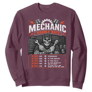 Mechanic Skeleton Sweatshirt Funny Hourly Rate Auto Car Garage Labor Rates