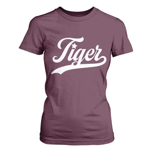 Retro Script Tiger T Shirt For Women Vintage Sports Team Name TS10 Maroon Print Your Wear