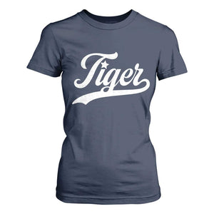 Retro Script Tiger T Shirt For Women Vintage Sports Team Name TS10 Navy Print Your Wear
