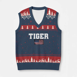 Classic Tiger V-Neck Knit Sweater Vest Retro Varsity Vintage Sports Team Name USA Flag TS10 Navy Red Print Your Wear
