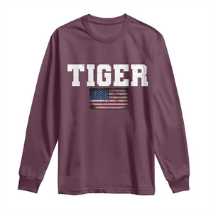 Classic Tiger Long Sleeve Shirt Retro Varsity Vintage Sports Team Name USA Flag TS10 Maroon Print Your Wear