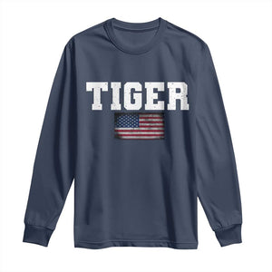 Classic Tiger Long Sleeve Shirt Retro Varsity Vintage Sports Team Name USA Flag TS10 Navy Print Your Wear