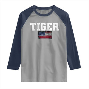 Classic Tiger Raglan Shirt Retro Varsity Vintage Sports Team Name USA Flag TS10 Sport Gray Navy Print Your Wear