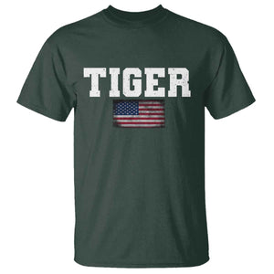 Classic Tigers T Shirt Retro Varsity Vintage Team Name USA Flag TS10 Dark Forest Green Print Your Wear