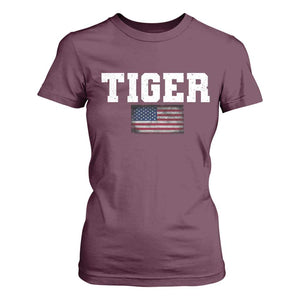 Classic Tigers T Shirt For Women Retro Varsity Vintage Team Name USA Flag TS10 Maroon Print Your Wear