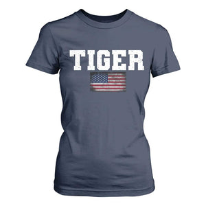 Classic Tiger T Shirt For Women Retro Varsity Vintage Sports Team Name USA Flag TS10 Navy Print Your Wear