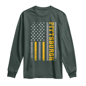 Pittsburgh Long Sleeve Shirt Retro Vintage USA Flag Patriotic American TS10 Dark Forest Green Print Your Wear