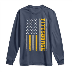 Pittsburgh Long Sleeve Shirt Retro Vintage USA Flag Patriotic American TS10 Navy Print Your Wear
