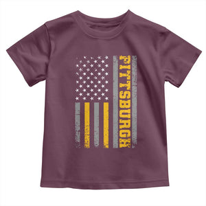 Pittsburgh Toddler T Shirt Retro Vintage USA Flag Patriotic American TS10 Maroon Print Your Wear