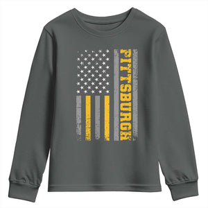 Pittsburgh Youth Sweatshirt Retro Vintage USA Flag Patriotic American TS10 Dark Heather Print Your Wear