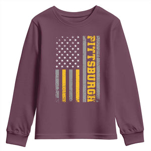 Pittsburgh Youth Sweatshirt Retro Vintage USA Flag Patriotic American TS10 Maroon Print Your Wear