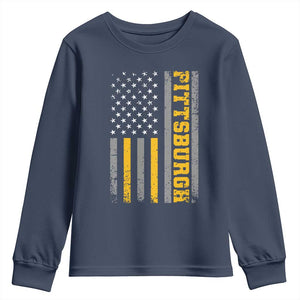 Pittsburgh Youth Sweatshirt Retro Vintage USA Flag Patriotic American TS10 Navy Print Your Wear