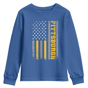 Pittsburgh Youth Sweatshirt Retro Vintage USA Flag Patriotic American TS10 Royal Blue Print Your Wear