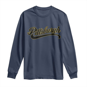 Pittsburgh Long Sleeve Shirt Classic Retro Vintage Pennsylvania PA TS10 Navy Print Your Wear