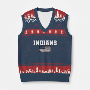 Classic Indians V-Neck Knit Sweater Vest Retro Varsity Vintage Sports Team Name USA Flag TS10 Navy Red Print Your Wear