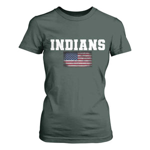 Classic Indians T Shirt For Women Retro Varsity Vintage Sports Team Name USA Flag TS10 Dark Forest Green Print Your Wear