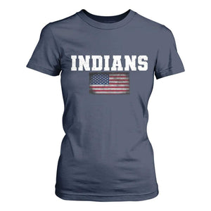 Classic Indians T Shirt For Women Retro Varsity Vintage Team Name USA Flag TS10 Navy Print Your Wear