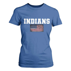 Classic Indians T Shirt For Women Retro Varsity Vintage Team Name USA Flag TS10 Royal Blue Print Your Wear