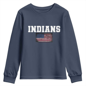 Classic Indians Youth Sweatshirt Retro Varsity Vintage Sports Team Name USA Flag TS10 Navy Print Your Wear
