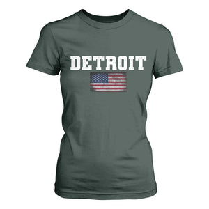 Classic Detroit T Shirt For Women Retro Varsity Vintage Team Name USA Flag TS10 Dark Forest Green Print Your Wear