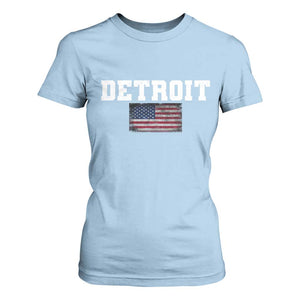 Classic Detroit T Shirt For Women Retro Varsity Vintage Team Name USA Flag TS10 Light Blue Print Your Wear