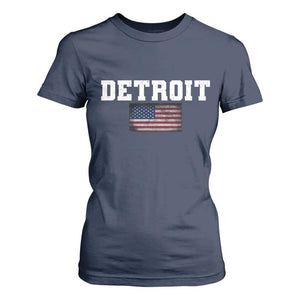 Classic Detroit T Shirt For Women Retro Varsity Vintage Team Name USA Flag TS10 Navy Print Your Wear